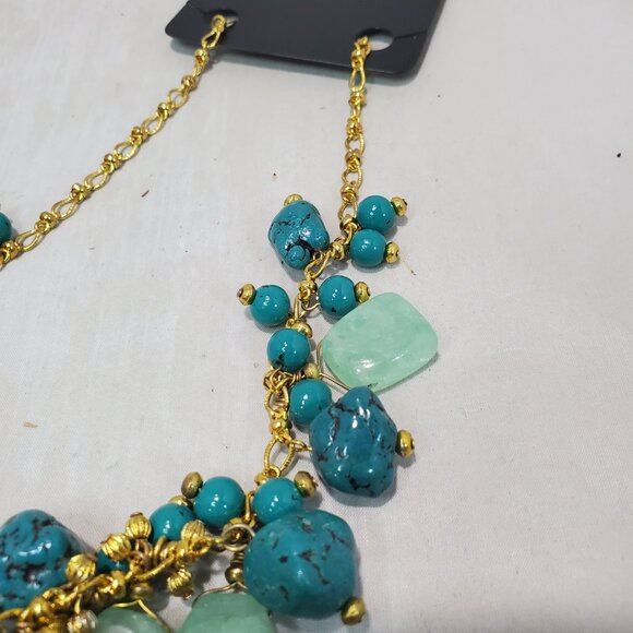 Banana Republic Multi Strand Clustered Turquoise Glass Stones W/ Beads Necklace - Picture 6 of 8